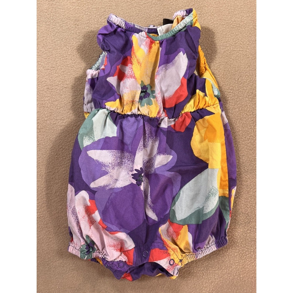 Tea Collection Baby Girl Bubble Romper 6-9M Purple Floral Sleeveless Cotton